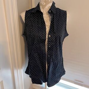 Banana republic vest navy white size 10 collar diamond print non iron